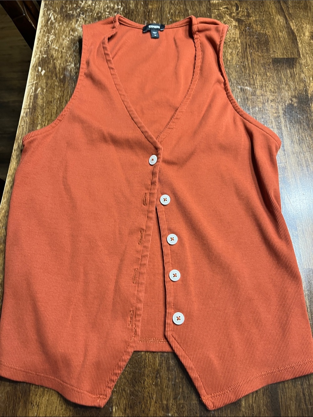 Express Rust-Orange Ribbed Button-Front Sleeveless Tank